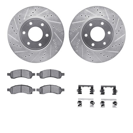Dynamic Friction Co DFC Brake Rotor - Drilled & Slotted - Silver- Heavy Duty Brake Pad includes Hardware 7412-47014