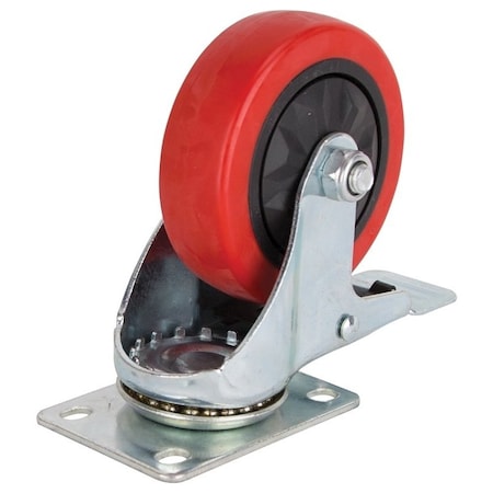 Prosource Swivel Caster with Brake, 4 in Dia Wheel, 30 mm W Wheel, PU Wheel, Red, 220 lb JC-387-G