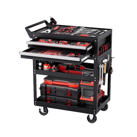 Vevor 4-Tier Tool Cart on Wheels 350lb Rolling Work Cart with Drawer & Pegboard T271401
