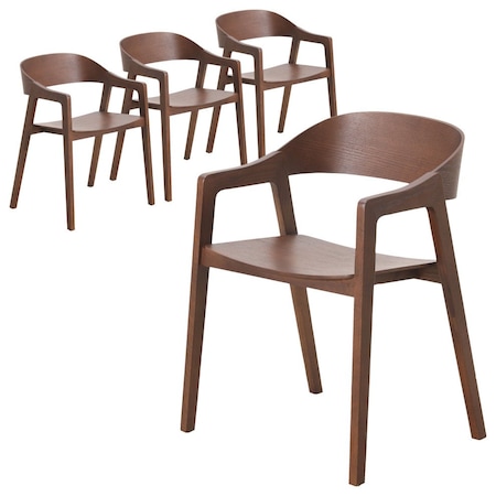 Leisuremod Rivo Collection Elegant Dining Chair in Dark Walnut Color Wood, 4PK RC20DRW4