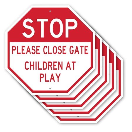 Signmission Stop Please Close Gate Children at, 10 inch X 10 inch, Aluminum Metal Signs, 5PK OC-A-5Pack-10-270
