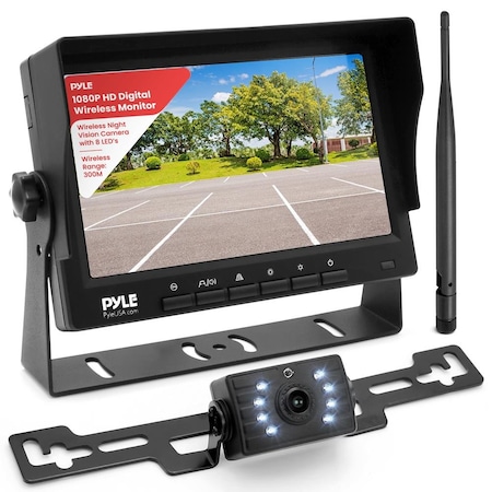 Pyle 7 in 1080P HD Digital Wireless Monitor and Wireless License Plate Camera PLCMRV77WP