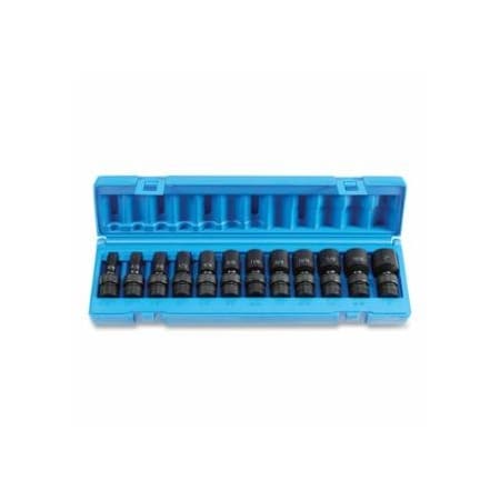 Grey Pneumatic Impact Socket Set, 3/8 in Dr, SAE, 6-point, 5/16 in to 1 in, 12-Pc Semi-Deep Length Universal 914-1212USD