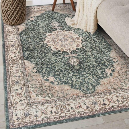 World Rug Gallery Traditional Oriental Medallion Washable Non Slip Area Rug 3 ft x 5 ft Green WR84GREEN3X5