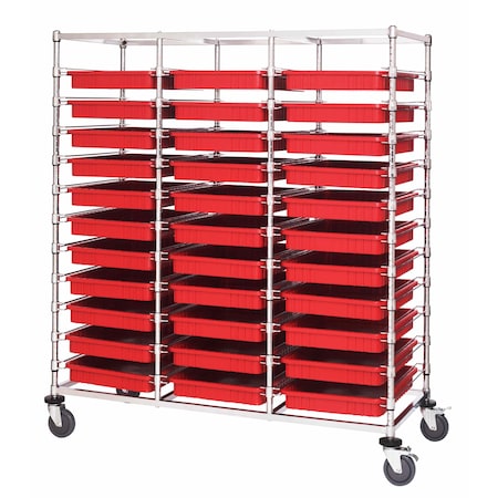 Quantum Storage Systems TRIPLE BAY BIN CART W/ DIVIDABLE GRIDS RED BC216069M2TRD