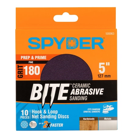 Spyder 5-Inch 180 Grit Ceramic Net Hook and Loop Sanding Discs, 10PK 500063