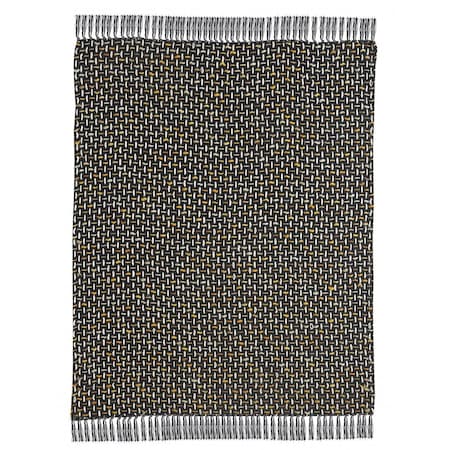 Homeroots 50" X 60" Black And Gold Geometric Cotton Woven Throw Blanket with Tassels 516602