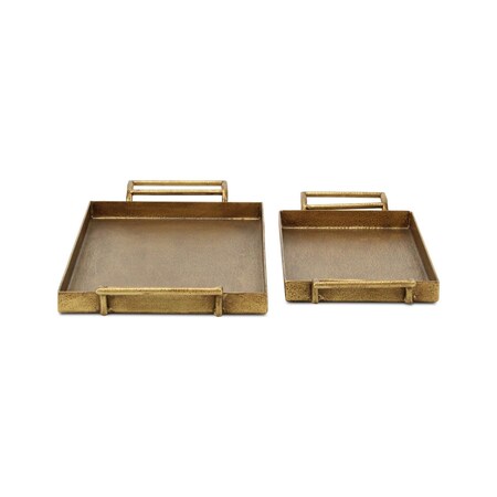 Homeroots Set of Two Gold Cast Iron Handmade Vanity Trays With Handles 625656