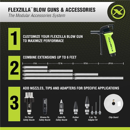 Legacy Flexzilla X3 Blow Gun Kit 11-Piece, Zillagreen, 1EA AG1211FZ