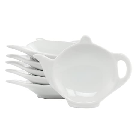 Our Table Simply White 6 Piece Teapot Ceramic Tea Bag Caddy Dish Set in White 133050.01