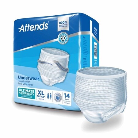 Attends Unisex Adult Absorbent Underwear Advanced Pull On Tear Away XL Disposable Heavy Absorbency, 56PK APP0740
