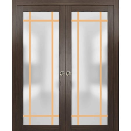 Sartodoors Sliding French Double Pocket Doors with Frosted Glass Planum 2113 64x80 (2* 32x80) Solid Core PLANUM2113DP-CA-64 x 80 (2* 32x80)