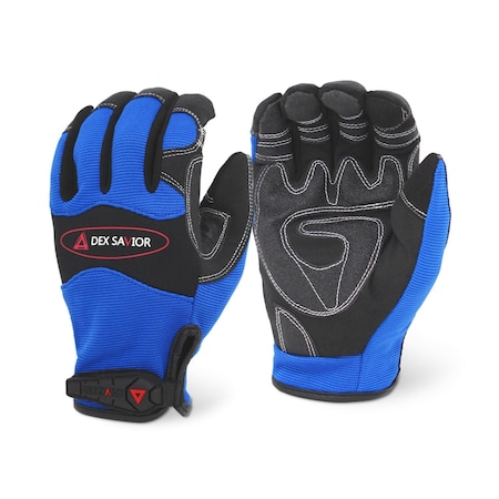 Dex Savior Synth Leather Palm, PVC Anti-Vibration Gel Reinforcement, Blue Spandex, Neoprene Knuckle, 2XL, 12PK MG401 2XL
