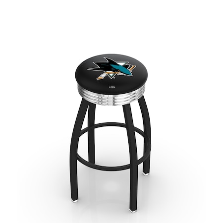 Holland Bar Stool Co 25" Blk Wrinkle San Jose Sharks Swivel Bar Stool, Chrome Ring L8B3C25SJShar
