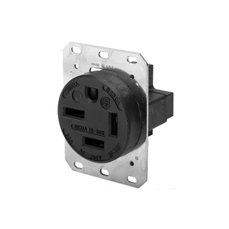 Hubbell Wiring 3-Pole 4-Wire 50A 250V AC 15-50R Industrial Receptacle, Black HBL8450A
