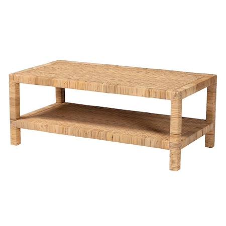 Bali & Pari Kalimantan Bohemian Light Honey Rattan and Mahogany Wood Rectangle Coffee Table 247-13686-ZORO