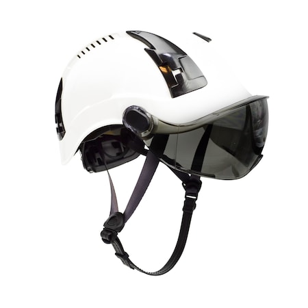 Malta Dynamics Safety Helmet w/Tinted Visor, Polyethylene, Ratchet, White, Fits Hat Size One Size Fits Most HTW1102
