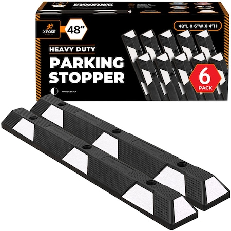 Xpose Safety Heavy Duty Rubber Block Stop 48in- Black/White Reflective, 6PK PBSW-4-6-X