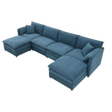 Homeroots 66" Blue Fabric Modular Sleeper Sofa With Ottoman 568291
