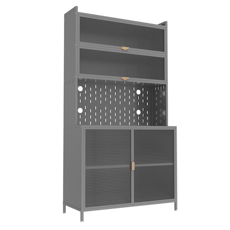 Homeroots 73in Gray Stainless Steel Textured Door Dining Hutch With Two Doors 683397