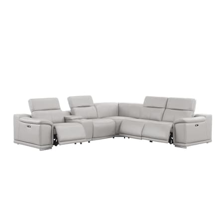 Homeroots Ash Gray Leather Power Reclining L Shaped Six Piece Corner Sectional With Console 643945