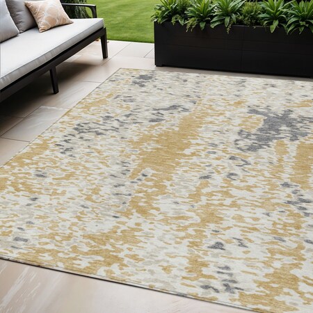 Homeroots 5' X 8' Gold And Ivory Abstract Washable Indoor Outdoor Area Rug 612612