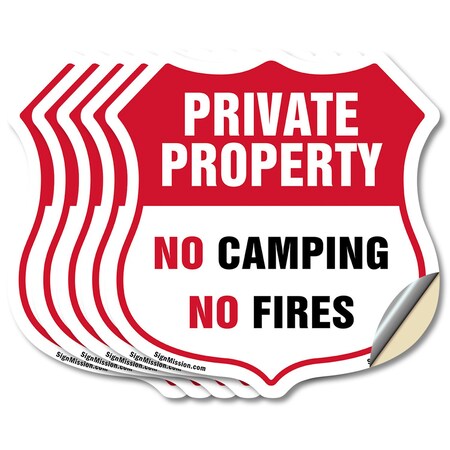 Signmission Private Property Shield Sign No Camping, 6 inch X 6 inch, Vinyl Decal, 5PK SHI-D-5PACK-6-441