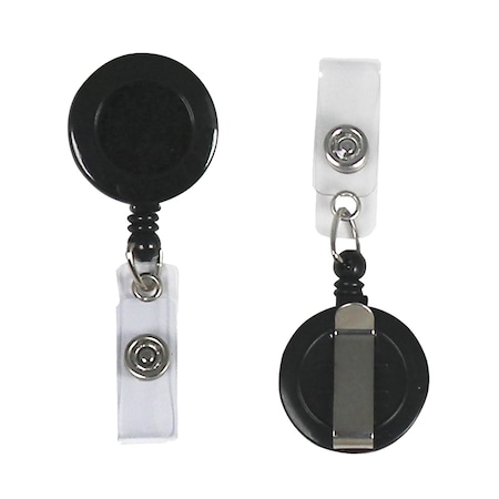 C-Line Products 30" Black Plastic Belt Clip with Snap-On ID Strap Retracting ID Card Reels, 25/BX 89221