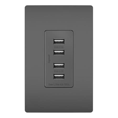 Legrand USBReceptacle, 15A, Black, Polycarbonate TM8USB4BKCC6