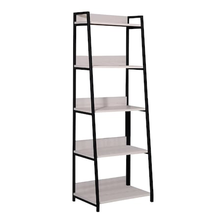 Homeroots 67" Natural and Black Metal Five Tier Ladder Bookcase 486298