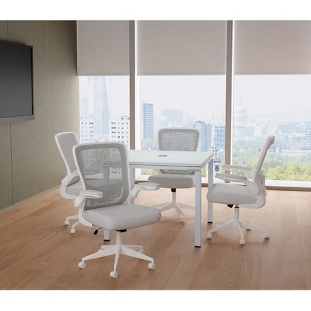 Boss Office Products BOSS 36" Square White Top Table Set with (4) White Frame Ergonomic Desk Chairs GroupS401-A