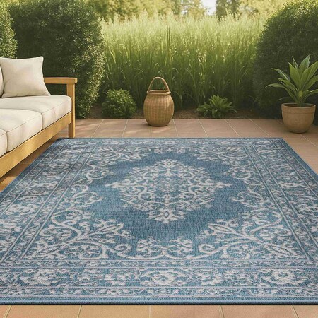 Jonathan Y Galon Filigree Teal/Ivory 4 ft. x 6 ft. Indoor/Outdoor Area Rug SMB120B-4