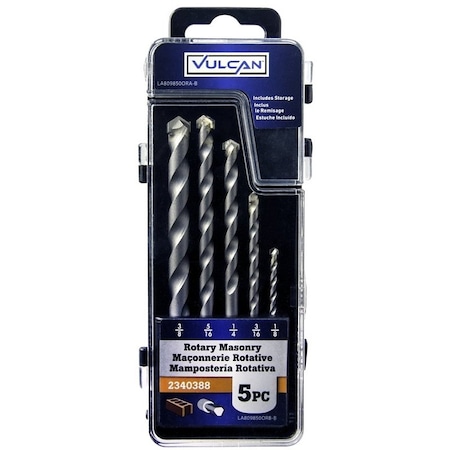 Vulcan Rotary Drill Bit Set, Masonry, 5-Piece, Steel, Sandblasted 809850OR