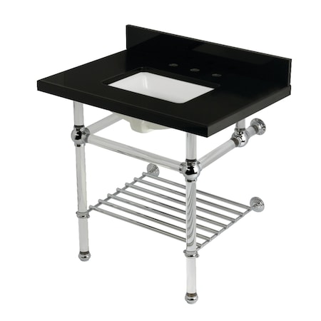 Kingston Brass 30-Inch Black Granite Console Sink with Acrylic Legs and Shelf, 8-Inch, 3-Hole KVPK3030KASQB1