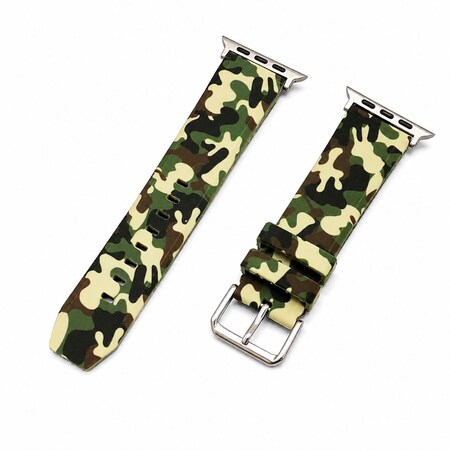Elegani Rubber Band Compatible with Apple Watch 42mm, Green, Green/Yellow Gold/Rose Gold Buckle RSCMB-GRN-42