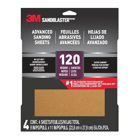 3M 3M Advanced Sanding Sheets w/ NO-SLIP GRIP Backing, 9 in x 11 in, 120 Grit, 20PK 20120-G-4