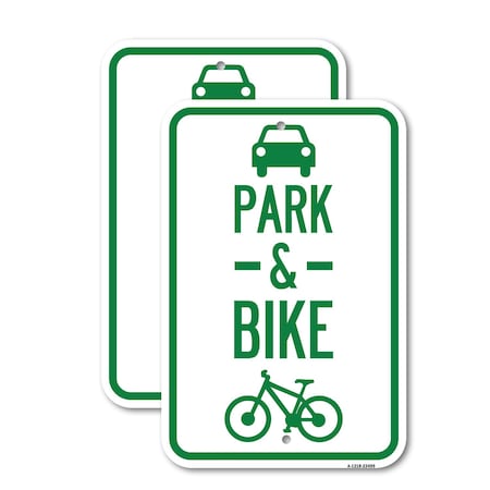 Signmission Park & Ride With Bicycle Graphic, 18'' X 24'' 2 Signs, Heavy Gauge Aluminum, 2PK A-1824-2PACK-23499