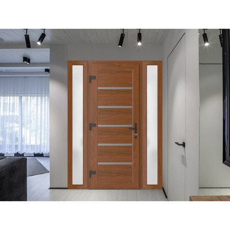 Vdomdoors Front Exterior Prehung Metal-Plastic Door, Manux 8415 Walnut, 2 Side Sidelite Transoms, Office Comm MANUX8415EXD-WLN-W16+36+16xH80-RH