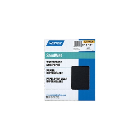 Norton Sanding Sheet, 9 in L, 11 in W, 400A Grit, Super Fine, Aluminum Oxide Abrasive, 25PK 07660701224