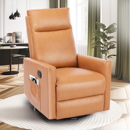 Simple Deluxe Swivel Recliner Chair, Rocker Glider Chair for Living Room, Office Faux Leather Recliner Chair, Nur 3A88CHAIR6084BRN01