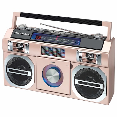 Studebaker 80's Retro Street Bluetooth Boombox with FM Radio, CD Player, 10W RMS Power.  Rose/Gold SB2145RG