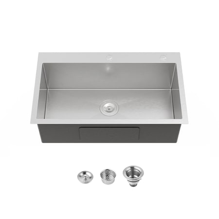 Wrightmaster 32 in. Drop-In Single Bowl 20 Gauge Silver Stainless Steel Kitchen Sink with Drain and Hook ZOR-BR02D-321908