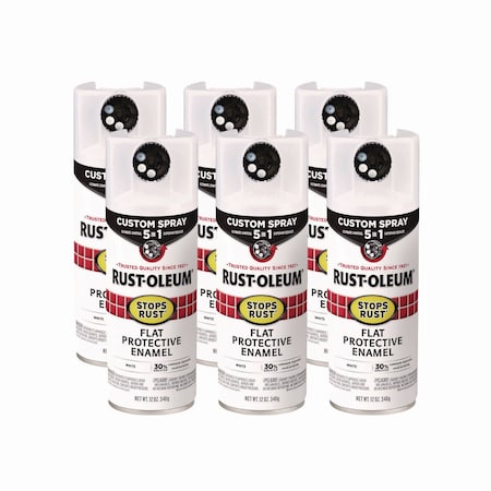 Rust-Oleum Stops Rust 5-in-1 Spray Paint, Flat White, 12 oz Aerosol Can, 6PK 376856