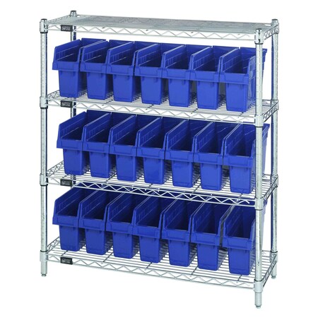 Quantum Storage Systems WIRE SHELVING UNIT WITH BINS BLUE WR4-39-1236-801BL