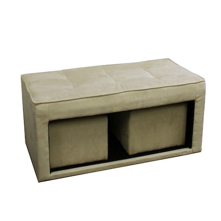 Homeroots Beige Storage Bench and Ottoman Set 469396