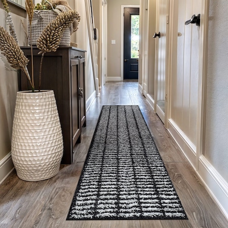 World Rug Gallery Bohemian Stripe Lines Shag Runner Rug 2 ft 3 in x 12 ft Anthracite WR128ANTHRACITE2X12