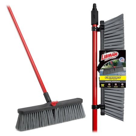 Libman Commercial 18in Rough Sweep Push Broom-Complete Set-Poly Fiber 878