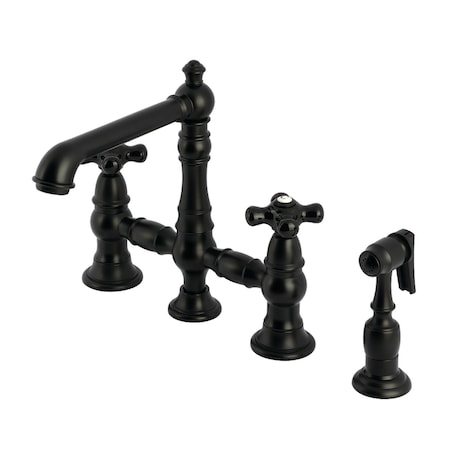 Kingston Brass Bridge Kitchen Faucet with Brass Sprayer, Matte Black KS7270PKXBS