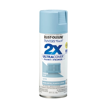 Rust-Oleum Painter's Touch 2X Ultra Cover Spray Paint, French Blue, Satin, Solvent, 12 Oz 334088