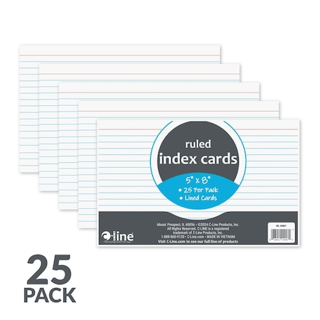 C-Line Products 5" x 8" White Ruled Index Cards of 25, 30 EA/CT 49907-CT